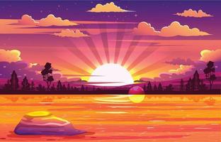 sommar strand landskap bakgrund med solnedgång vektor