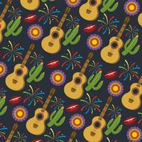 gitarr med kaktusväxter och blommor vektor