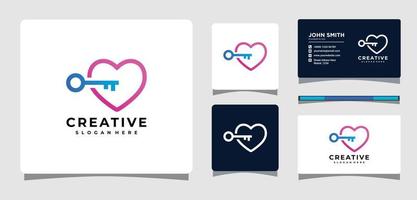 Herz mit Schlüssel-Logo-Vorlage mit Visitenkarten-Design-Inspiration