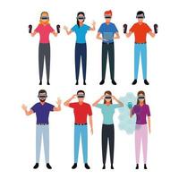 Gruppe von Menschen, die virtuelle Realität verwenden vektor