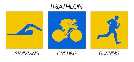 Triathlon. Silhouetten von Sportlern. Wettkampf im Schwimmen, Radfahren und Laufen. vektor