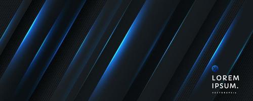 schwarzer Farbverlaufshintergrund mit dynamischen diagonalen leuchtenden blauen Streifenlinien und dunkler Metallstruktur. modernes futuristisches Template-Banner-Design. abstraktes hintergrundkonzept. eps10-Vektor. vektor