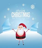 God jul och gratulationskortdesign med gott nytt år med jultomten vektor