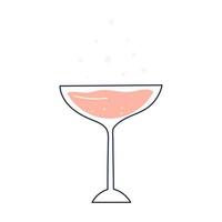 Glas Roséwein oder Martini mit linearem Element, flache Vektorillustration isoliert auf weißem Hintergrund. handgezogenes glas zum trinken von alkoholischen getränken auf den partys. vektor