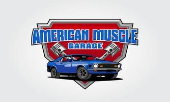 amerikanische Muscle-Garage-Vektor-Logo-Vorlage für Ihr Unternehmen oder Ihren Verein, Kleidungsdesign und vieles mehr. ausgezeichnetes Design, Vintage-Stil, gut aussehend und hohe Qualität. vektor