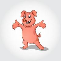 gris i välkomnande gest. glada leende gris seriefigur vektor
