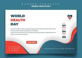 Bannervorlage zum Weltgesundheitstag mit Blau, Orange und Weiß im Landschaftshintergrund. vektor