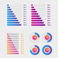 uppsättning procentdiagram med färgglada från 10 till 100 för infografik. vektor illustration.