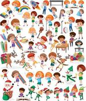 Sammlung vieler Kinder, die verschiedene Aktivitäten ausführen vektor