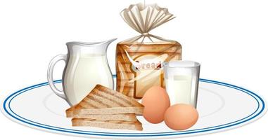 frukostmåltid med bröd och mjölk vektor