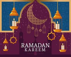 ramadan kareem med avtagande måne och islamisk konst vektor