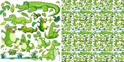 sömlös bakgrund med gröna krokodiler vektor