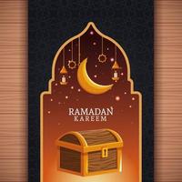 Ramadan Kareem mit abnehmendem Mond und islamischer Kunst vektor