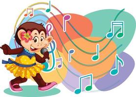 sängeraffe-cartoon mit musikmelodiensymbolen vektor