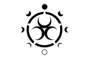 kreisphasen des mondes, dreihalbmonde, spirituelles mandala, heilige geometrie. Wiccan-Rad-Symbol, dreifache Göttin, Vektor, rundes Logo, schwarzes Tattoo, isoliert auf weißem Hintergrund vektor