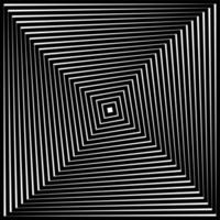 Op-Art-Quadrate in Schwarz und Weiß mit visuellem Verzerrungseffekt, der eine optische Täuschung von Pyramiden oder Tunneln erzeugt. hypnotisches Banner, Vektor isoliert auf weißem Hintergrund