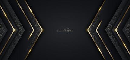 modernes luxus-banner-vorlagendesign schwarze dreiecke und goldene glitzernde 3d-goldstreifen säumen lichtfunken auf dunklem hintergrund vektor