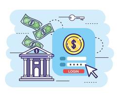 Bank mit digitaler Transaktion und Sicherheitspasswort vektor