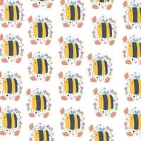 Honigbienen-Kinder, niedliches Muster, niedliches Hummel-Digitalpapier, Cartoon-Insekten und Sommerblumen, niedlicher Kindergarten-Hintergrund für Babytextilien, Scrapbooking, Geschenkpapier, Tapeten vektor