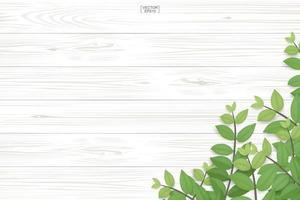Holzstruktur Hintergrund mit grünen Blättern. Vektor-Illustration. vektor