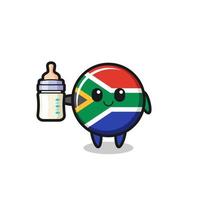 baby Sydafrika flagga seriefigur med mjölkflaska vektor