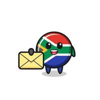 tecknad illustration av Sydafrika flagga som håller en gul bokstav vektor