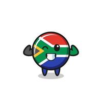 der muskulöse südafrika-flaggencharakter posiert und zeigt seine muskeln vektor
