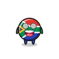 söt sydafrika flagga karaktär med hypnotiserade ögon vektor