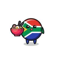 süßer südafrika-flaggencharakter, der nudeln isst vektor