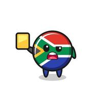tecknad sydafrika flagga karaktär som en fotbollsdomare ger ett gult kort vektor