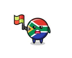 südafrika-flaggencharakter als linienrichter, der die flagge aufstellt vektor