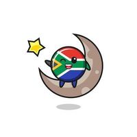 Illustration der südafrikanischen Flaggenkarikatur, die auf dem Halbmond sitzt vektor