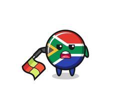 Sydafrika flagga karaktär som linjedomare håll ner flaggan i 45 graders vinkel vektor