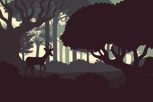 Landschaftshintergrund Illustration eines Silhouetten-Dschungels mit einem Hirsch