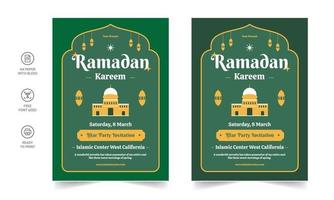 ramadan kareem flygblad. ramadan kareem uppsättning affischer eller inbjudningar design. dekorativa retro gratulationskort eller inbjudan layout design vektor