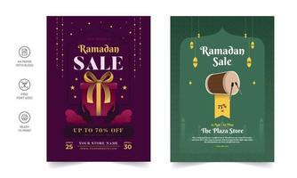 Ramadan Kareem-Flyer. ramadan kareem satz plakate oder einladungsdesign. dekorative Retro-Grußkarte oder Einladungslayout-Design vektor