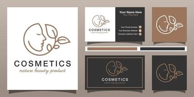 Schönheitsgesicht mit natürlichem Pflanzenlogo-Design für Ihr Kosmetikprodukt, Schönheitspflege, Salon, Hautpflege-Logo-Design vektor