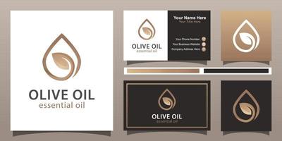 elegantes Wassertropfen- und Olivenöl-Logo-Design mit Visitenkartenvorlage