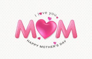 Happy Mothers Day Grußkarte und Banner mit 3D-Herzen und Mama-Schriftdesign auf weißem Hintergrund mit rosa Tupfen. Ich liebe dich, Mama. Vorlage für den internationalen Muttertag. vektor