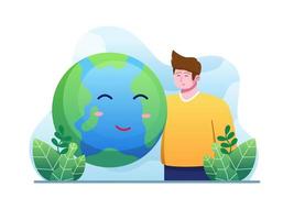jordens dag illustration vektor med människor kramar jorden. rädda vår planet. internationella Mother Earth Day. miljöproblem och miljöskydd. kan användas för flygblad, banner, affisch, webb,