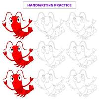handskriftsövning för barn med tecknade räkor. vektor