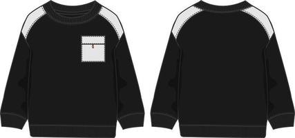 Schwarzes Sweatshirt Vektor Illustration Vorlage Vorder- und Rückansichten isoliert auf weißem Hintergrund.