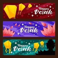 fröhlicher vesak-tag mit lotusblume und laternenbanner-set vektor