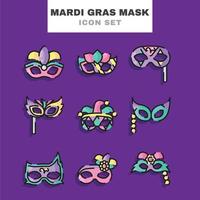 Mardi gras mask ikonuppsättning vektor