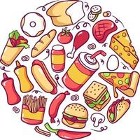 Fast-Food-Element-Doodle-Pack vektor