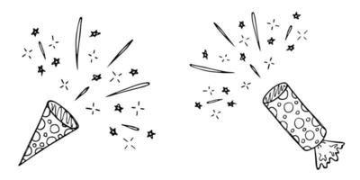 Vektor handgezeichnete Feuerwerk Cliparts. niedliche Illustration isoliert auf weißem Hintergrund. für grußkarten, druck, web, design, dekor.