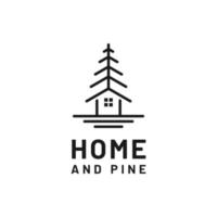 Haus mit Pine Tree Line Art Logo Design Vektor