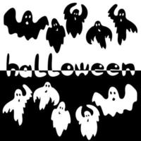 satz von silhouetten von geistern für halloween in dunkel und hell, thematische schwarz-weiß-beschriftung vektor