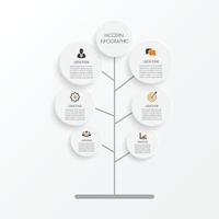 Baum-Infografik mit Symbolen, Zahlen und Text. grünes Geschäftsdiagramm und Vorlage. Vektorzeitachse für Inhalt, Diagramm, Flussdiagramm, Schritte, Teile, Zeitachsen-Infografiken, Workflow-Layout, vektor