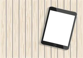 Vektor digitaler Tablet-Stil mit leerem Bildschirm auf Holzhintergrund.